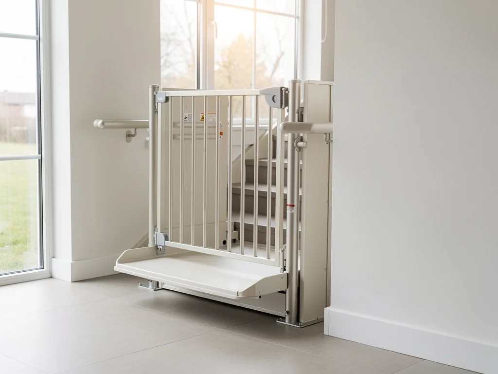 Plateforme élévatrice accueillant un fauteuil roulant à domicile
